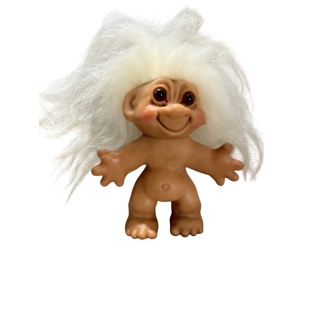 Vintage 1960 Thomas Dam Troll Doll White Hair Amber Eyes Collectible Luck Toy